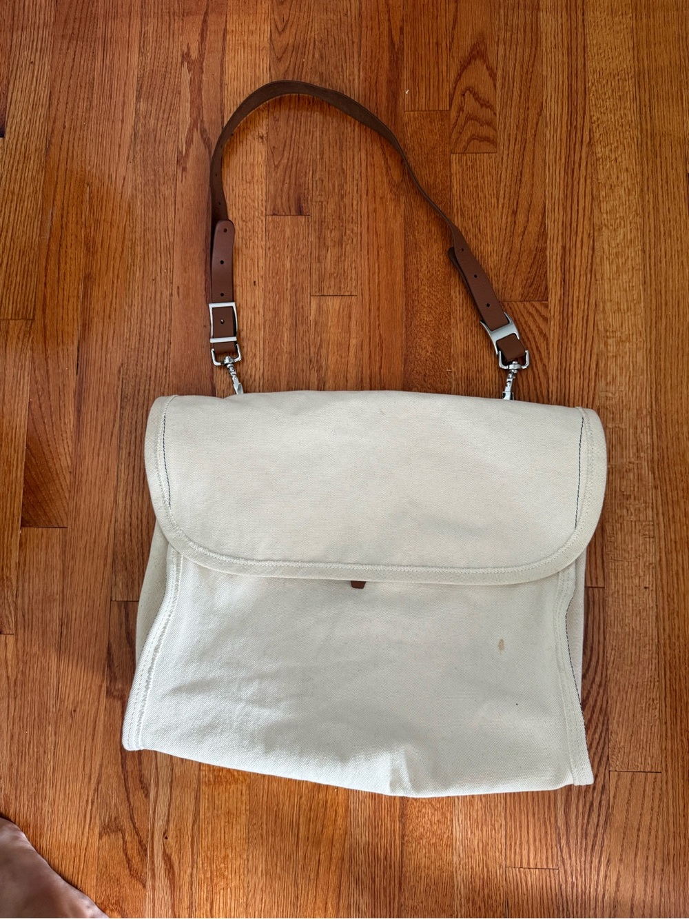 J Crew Dry Goods Canvas Messenger Bag Cotton Leather Shoulder Bag Metal clips